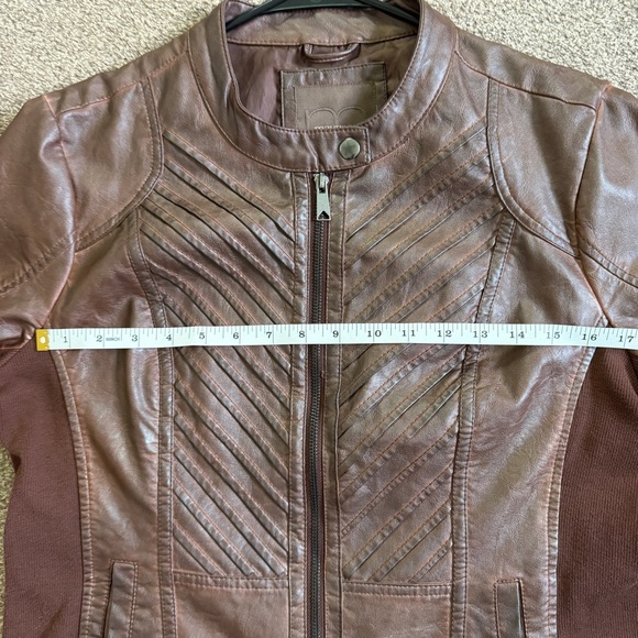 Maurices Vintage Vegan Faux Leather Knit Full Front Zip Jacket Moto Brown L - Picture 5 of 8